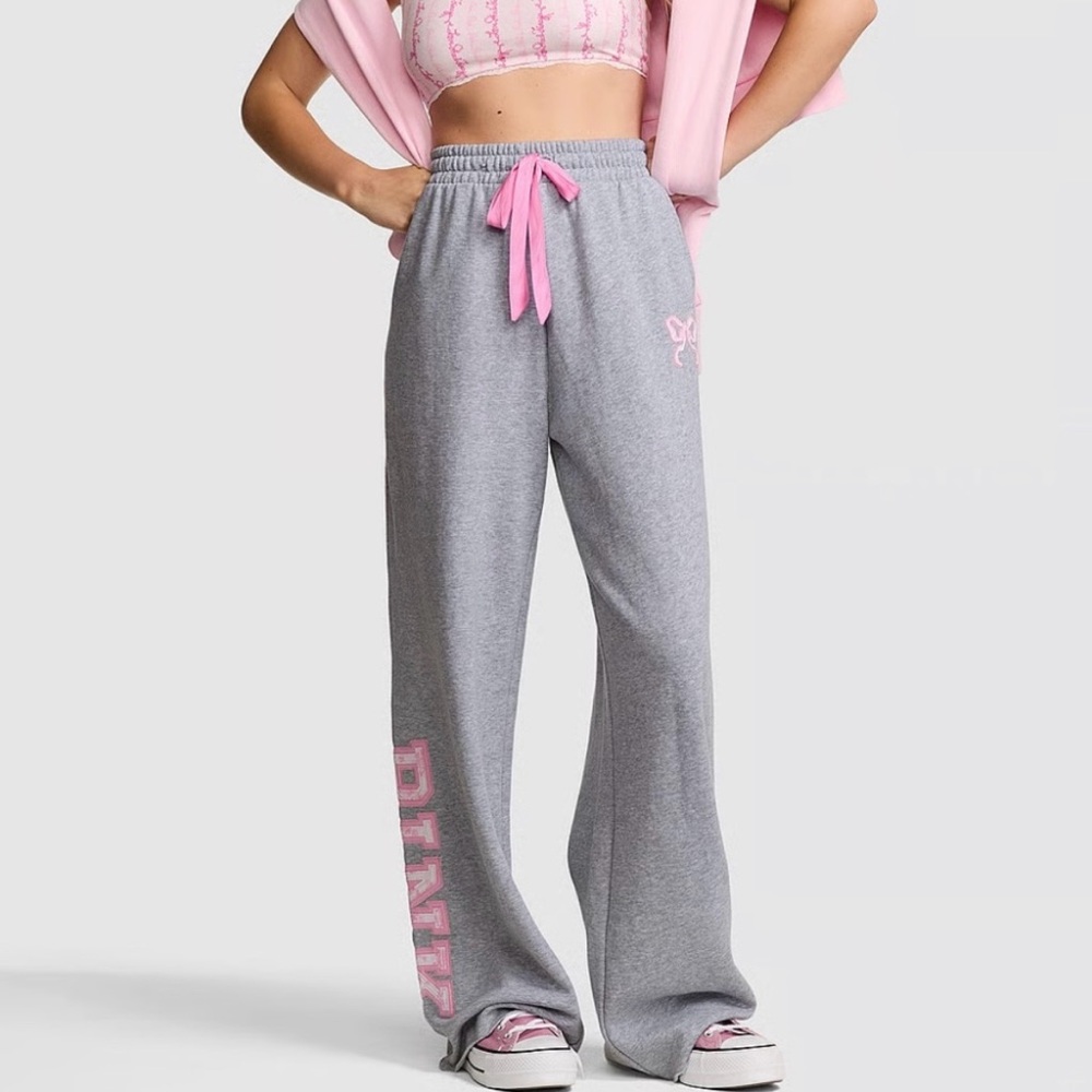 VS Victorias Secret Pink x LoveShackFancy Wide Leg Sweatpants Large Long